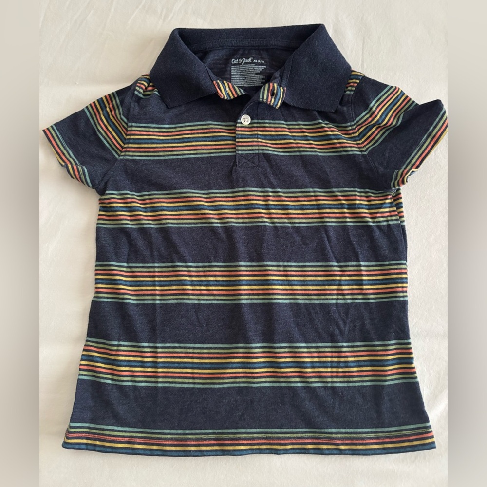 Cat & Jack Colorful Striped Polo Shirt boys size XS (4/5)